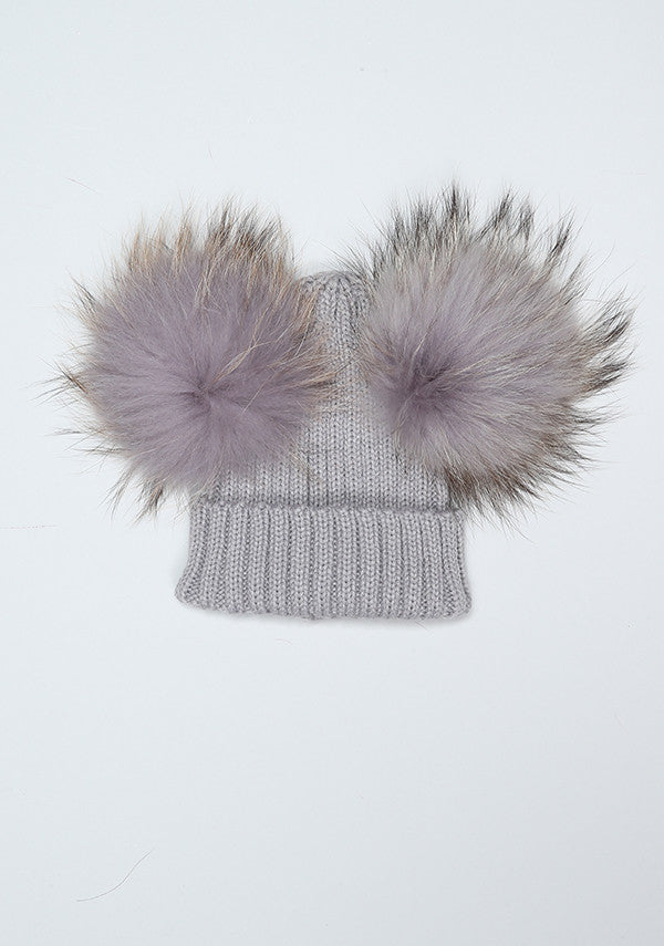 Light Grey Double PomPom Hat