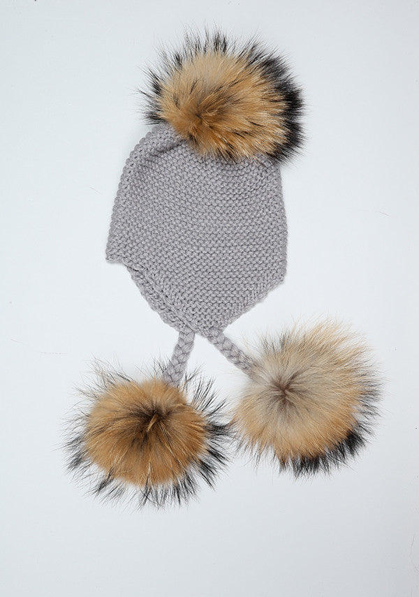 Light Grey Triple Pom Pom hat